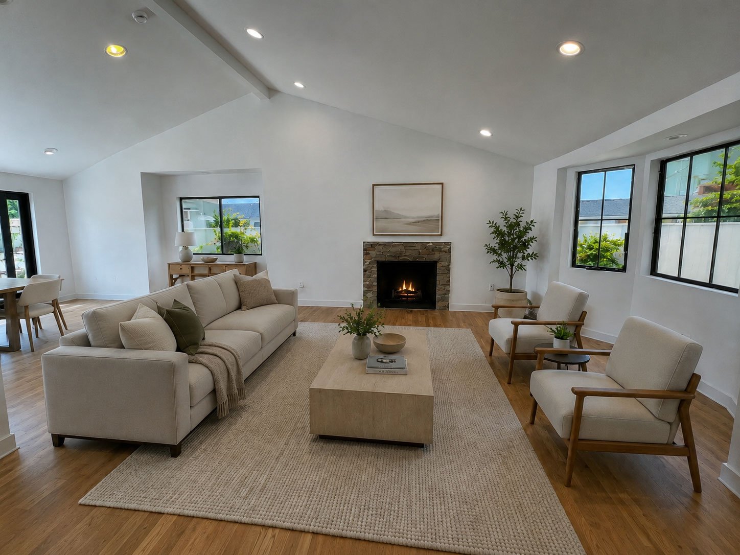 Finished raised-ceiling living area