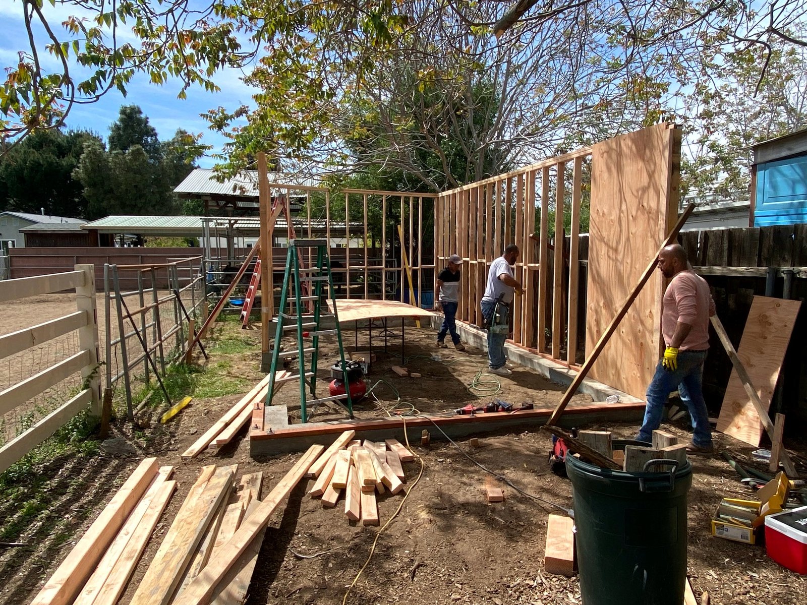 Wall framing underway on the Shadow Hills barn